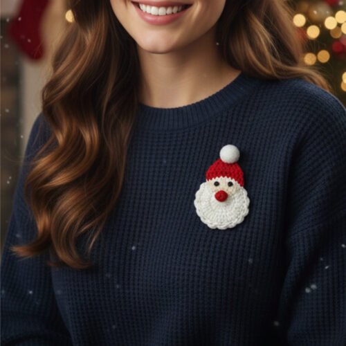 Handmade Crochet Santa Brooch