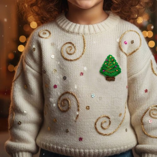 Handmade Crochet Christmas Tree Brooch