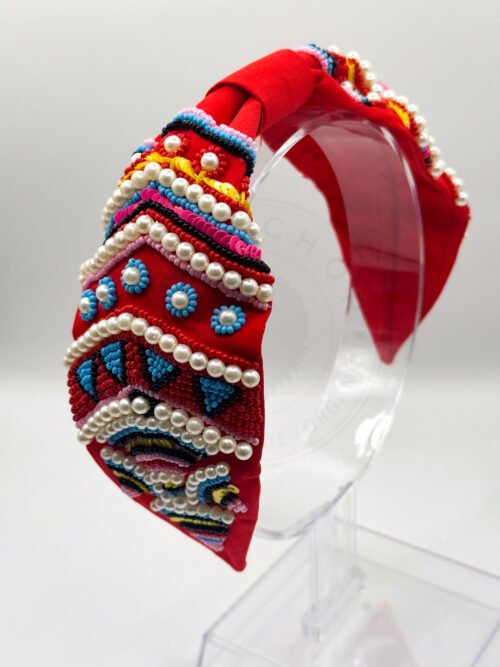 Handmade Beaded Red Headband