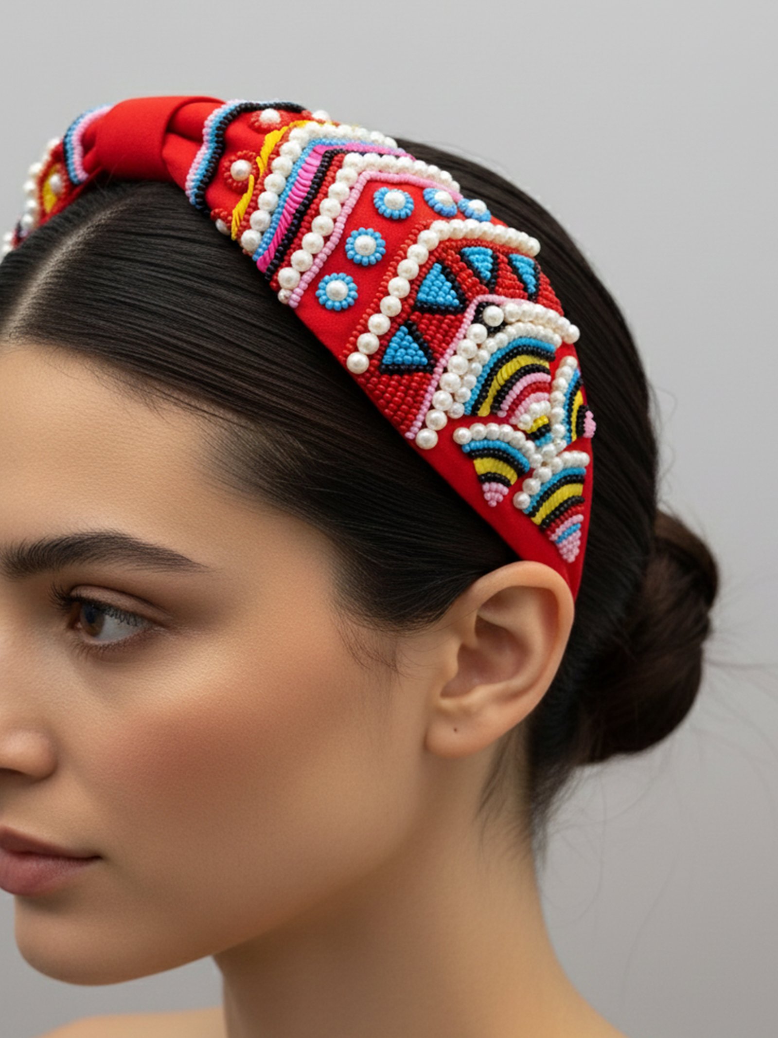 Handmade Beaded Red Headband